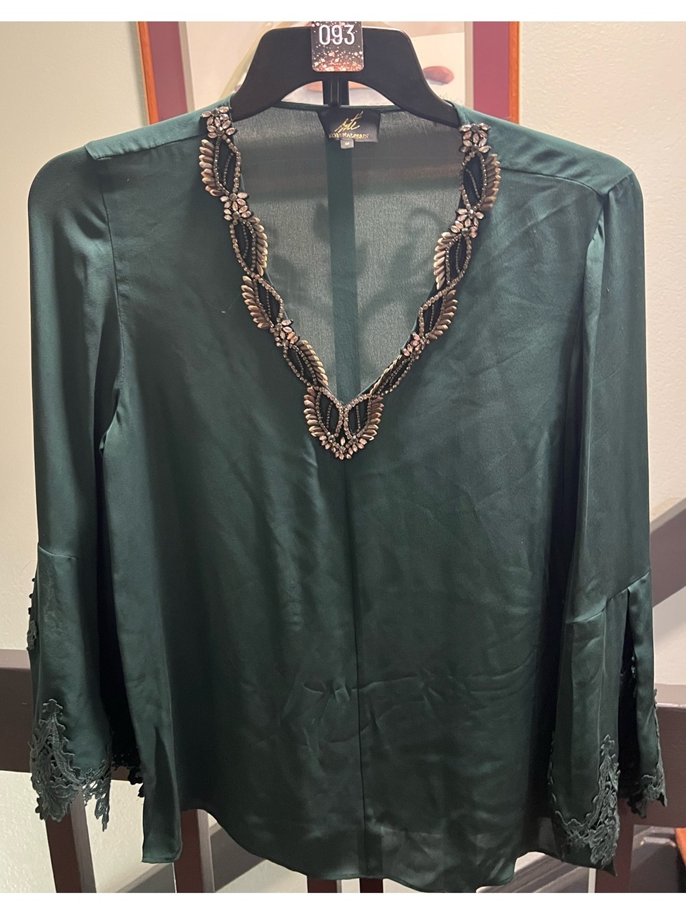 NWOT Kobi Halperin Emerald Green Embellished V-Neck Blouse Small #-93